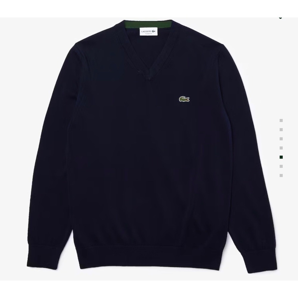 Lacoste Navy Blue V Neck Long Sleeve Sweater‎ Men's US XXL